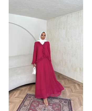 Meslen Şifon Elbise - Pembe