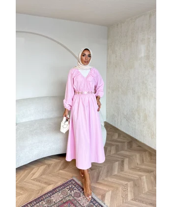 Milsa Lastikli Elbise - Pembe