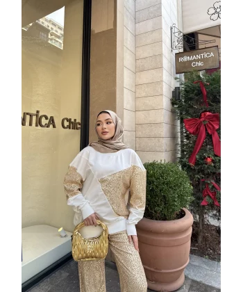 Molla Pul Detaylı Sweat Takım - Gold