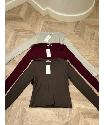 Muadil Düz Uzun Kollu İçlik - Kahve