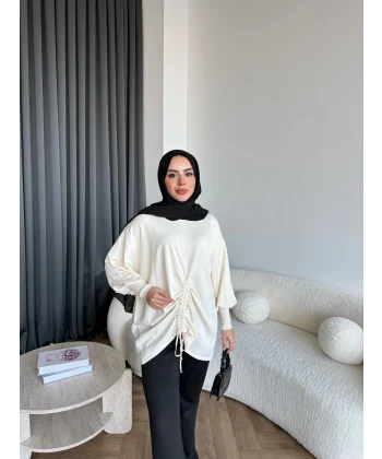 Mury Büzgü Detaylı Triko Kazak - Ekru