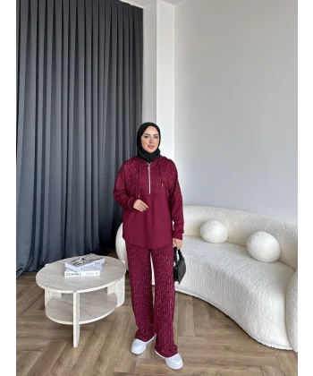 Neva Taşlı Oysh Takım - Bordo