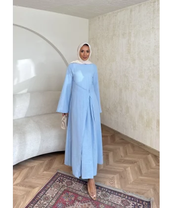 Noir Keten Elbise - Mavi