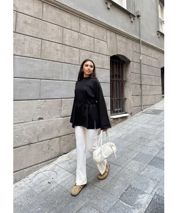 Nüha Yırtmaçlı Sweatshırt - Siyah