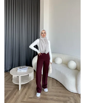 Oysh Kumaş Pantolon - Bordo