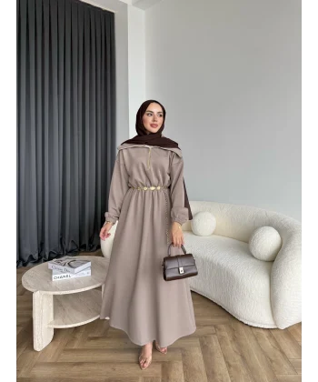 Özder Ön Fermuarlı Scuba Elbise - Sütlü Kahve