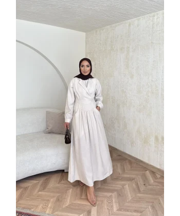 Pera Detaylı Elbise - Bej