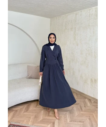 Pera Detaylı Elbise - Lacivert