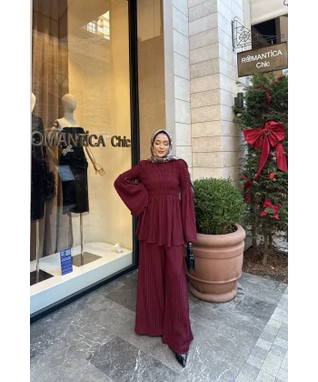 Piliseli Lastik Detay Takım - Bordo