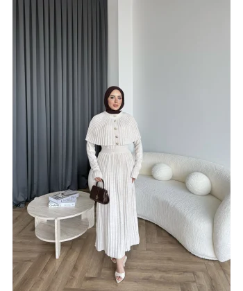 Piliseli Triko Elbise - Bej