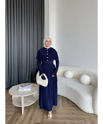 Piliseli Triko Elbise - Lacivert