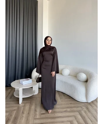 Pln- Aslıhan Saten Elbise - Acı Kahve