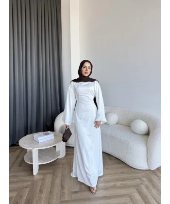 Pln- Aslıhan Saten Elbise - Beyaz