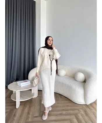 Pls-Çiçek Detay Jile Elbise - Bej