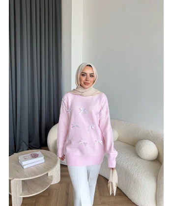 Pls-Kurdele Detay Triko Kazak - Pembe