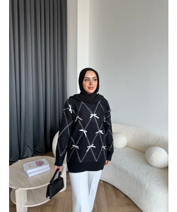 Pls-Kurdele Detay Triko Kazak - Siyah