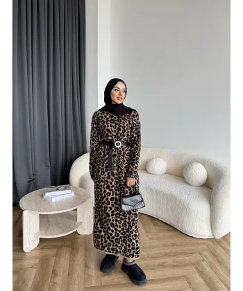 Pls Leopar Elbise - Koyu