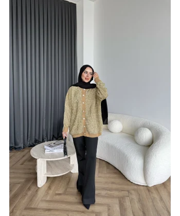 Pulia Simli Düğmeli Hırka - Sarı