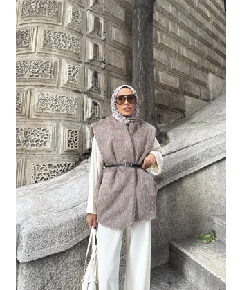 Roza Tüylü Yelek - Vizon