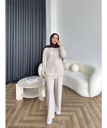 Rufina Taşlı Takım - Bej