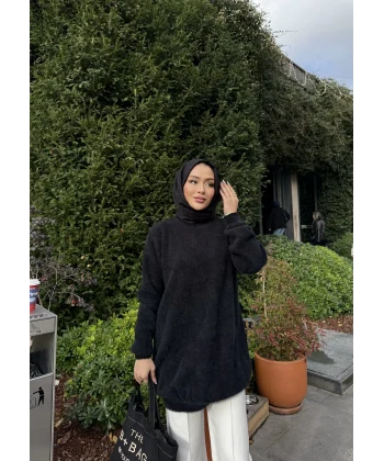 Sakallı Triko Tunik Kazak - Siyah