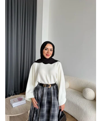 Sany Balon Kol Kazak - Beyaz