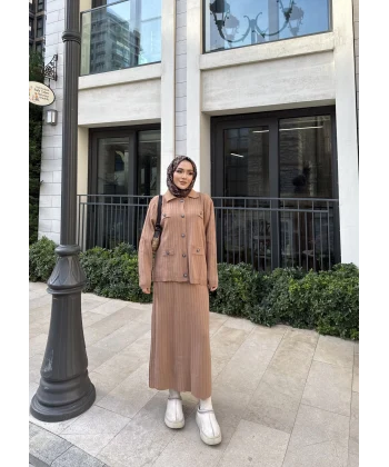 Sara Etekli Triko Takım - Camel