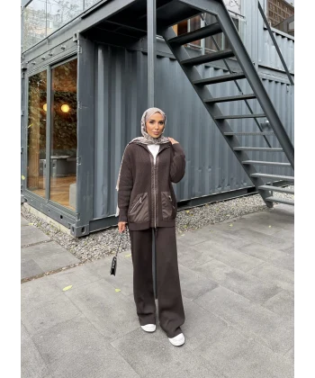 Selita Ön Fermuarlı Triko Takım - Acı Kahve