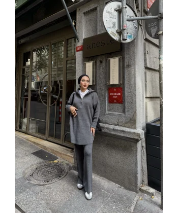 Sina Fermuarlı Takım - Gri