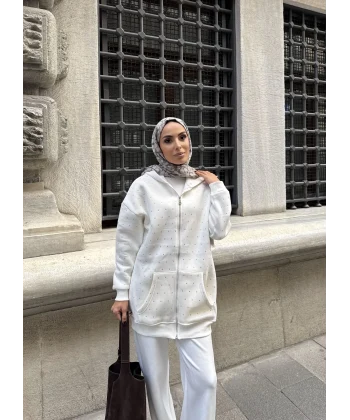 Soul Taşlı Hırka - Beyaz