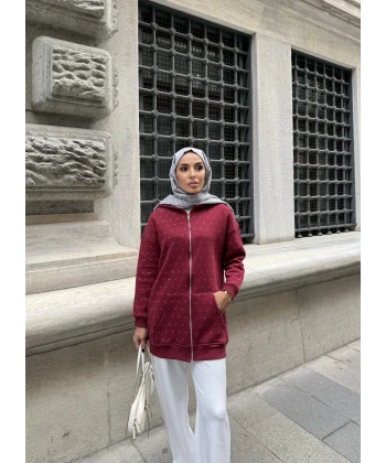 Soul Taşlı Hırka - Bordo