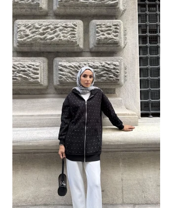 Soul Taşlı Hırka - Siyah