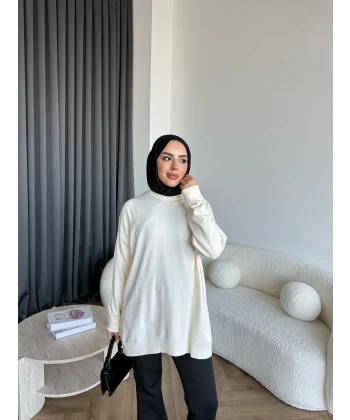 Sümy Kol Katlamalı Triko Kazak - Ekru