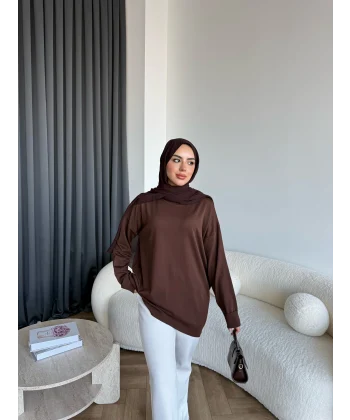 Sümy Kol Katlamalı Triko Kazak - Kahve