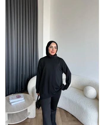 Sümy Kol Katlamalı Triko Kazak - Siyah