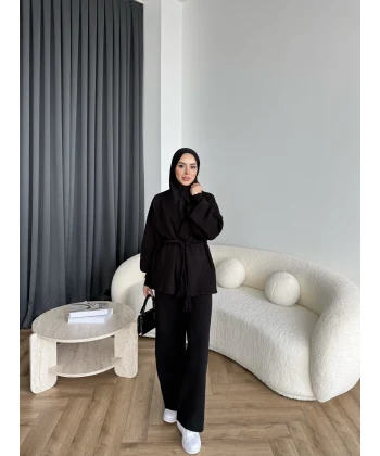 Sursula Ön Bağlamalı Triko Takım - Siyah