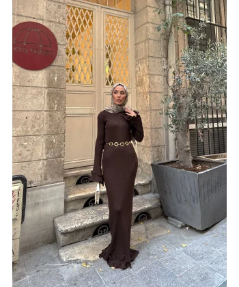 Tamara Kol Detaylı Elbise - Acı Kahve -