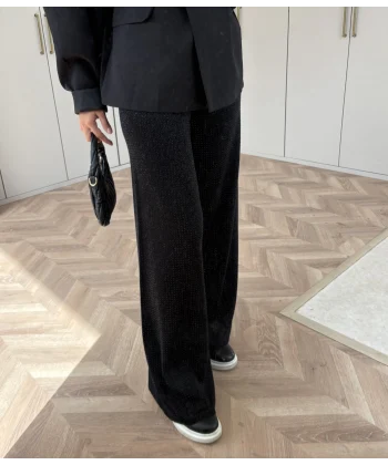 Taşlı Triko Pantolon - Siyah