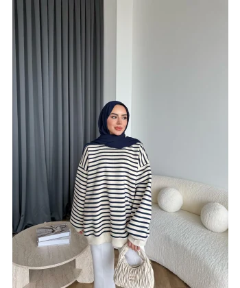 Twist Çizgili Sweat - Lacivert