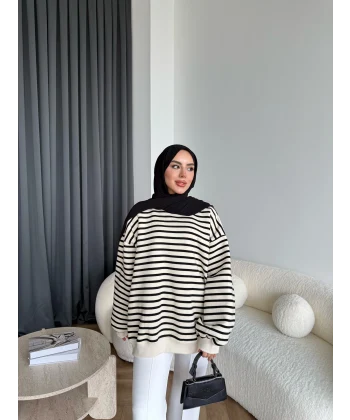 Twist Çizgili Sweat - Siyah