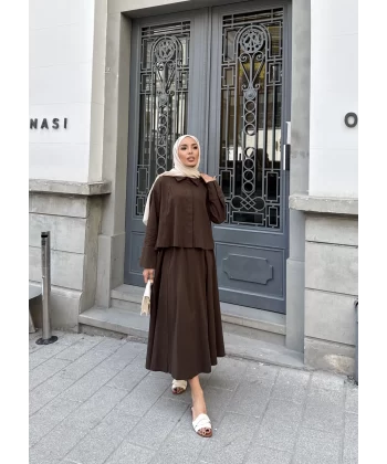 Valse Etekli Keten Takım - Acı Kahve