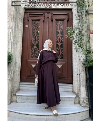 Valse Etekli Keten Takım - Bordo