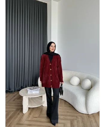 Viona Tüylü Hırka - Bordo