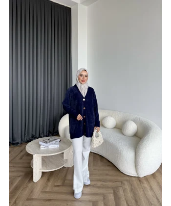 Viona Tüylü Hırka - Lacivert