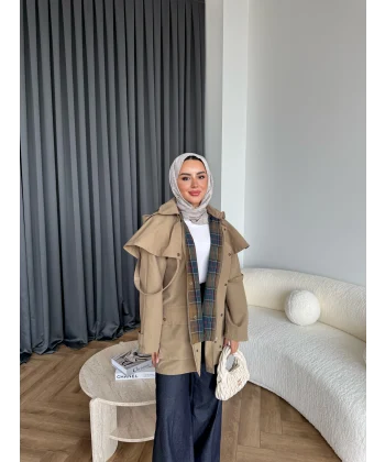 Winter Premium Lüx Trençkot - Yeşil