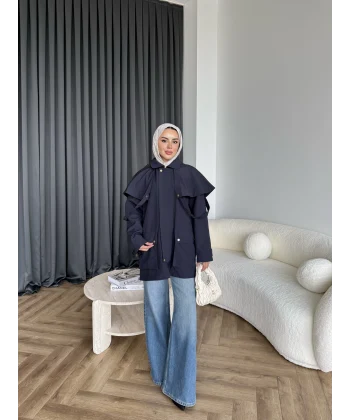 Winter Premium Lüx Trençkot - Lacivert