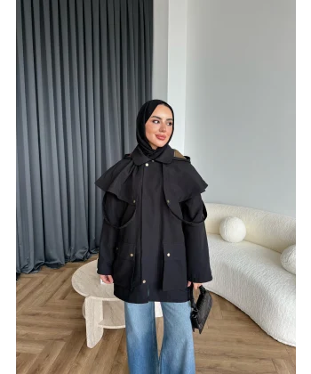 Winter Premium Lüx Trençkot - Siyah