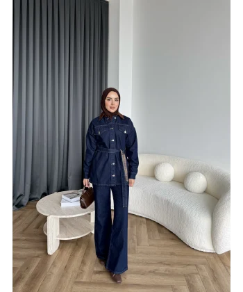 Yaka Detaylı Kot Takım