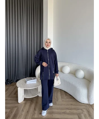 Yan Fermuarlı 3 İplik Takım - Lacivert