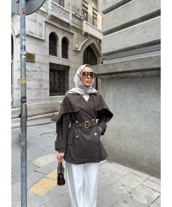 Yarasa Kollu Kruvaze Lupin Kot Ceket - Kahve